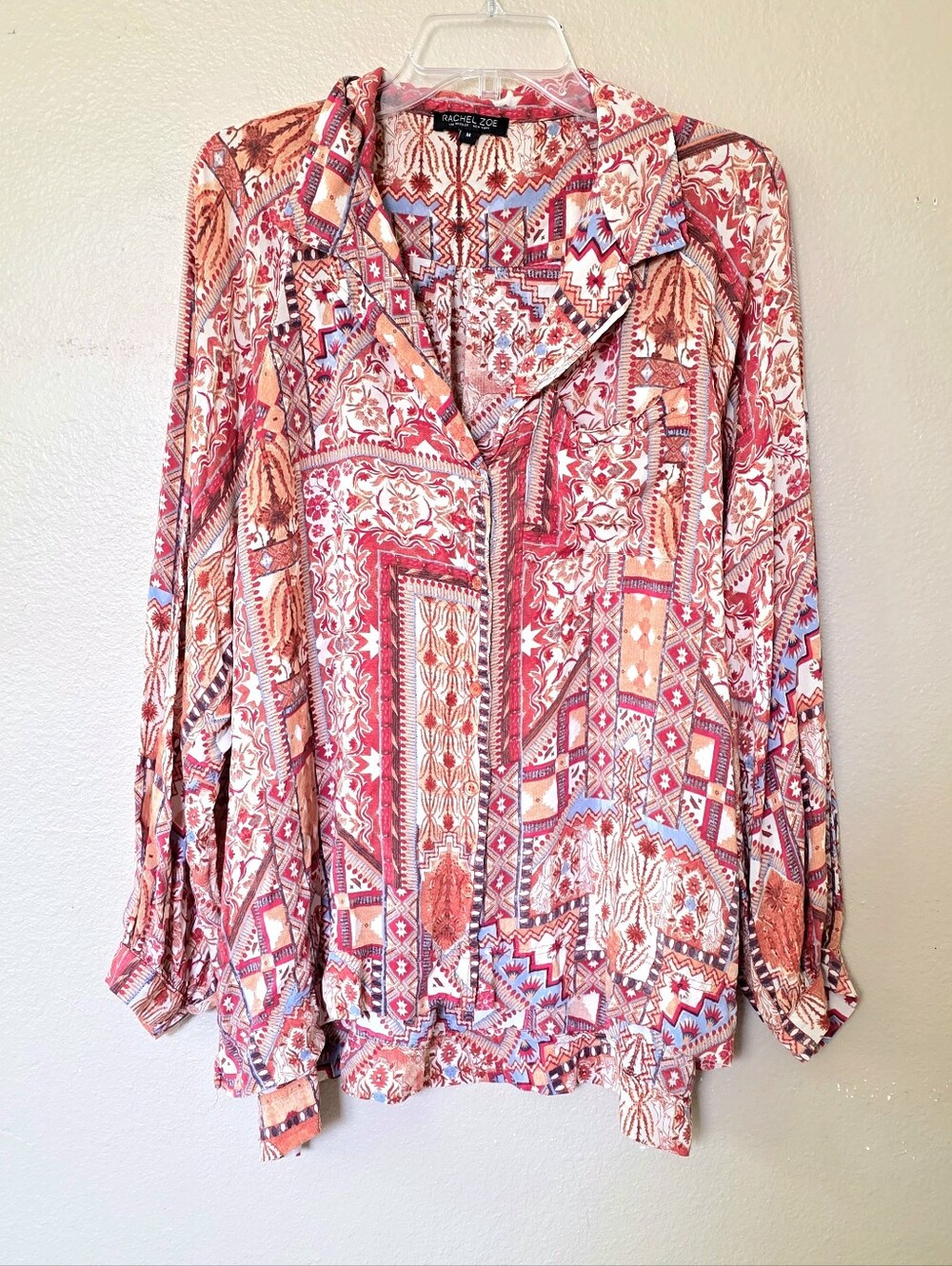 Rachel Zoe Womens Boho Aztec Print Long Sleeve Blouse - Size Medium